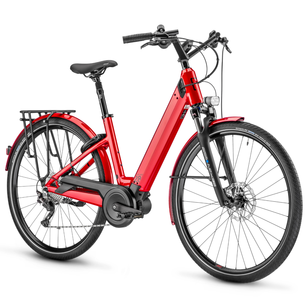 Vélo électrique Moustache Samedi 28.5 OPEN - Confort, moteur Bosch, batterie 500 Wh 75 Nm rouge